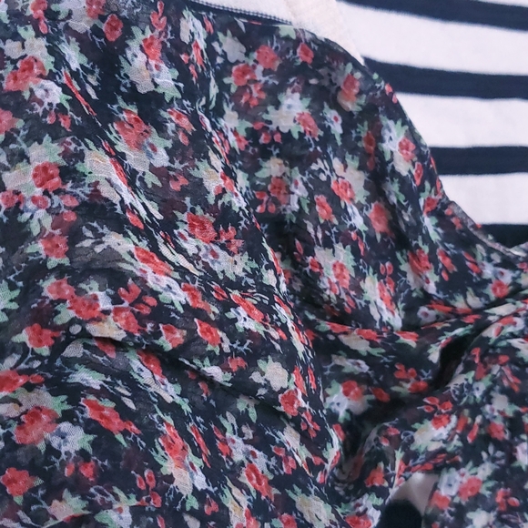 Anthropologie Moth Striped Floral Bow Scarf Peplum Button Front Cardigan - Picture 3 of 11